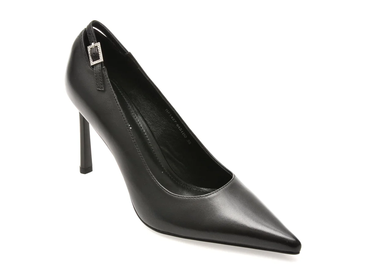 Pantofi Eleganți Epica Premium Negri, 6451D2, Din Piele Naturală