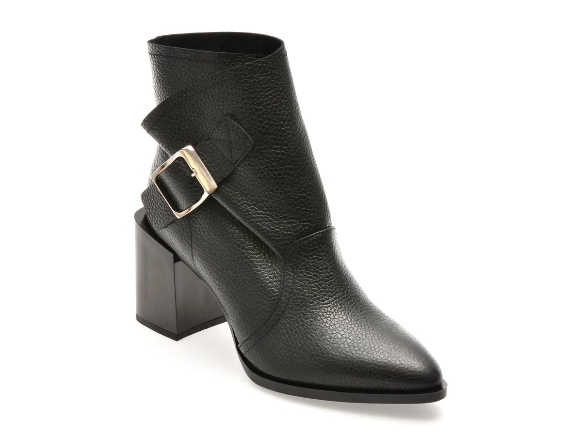 Botine Elegante Epica Negre, 6125099, Din Piele Naturala