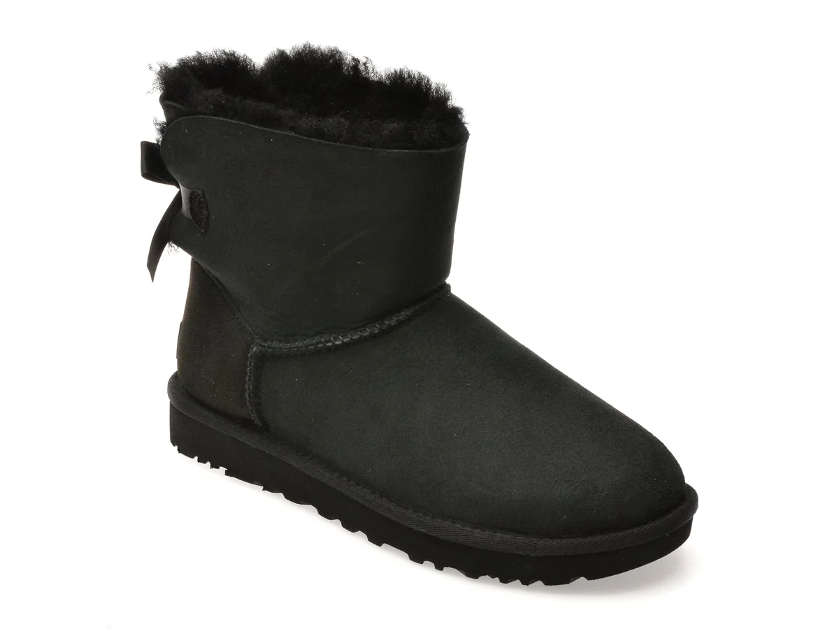 Ghete Ugg Negre, Mini Bailey Bow II, Din Piele Întoarsă