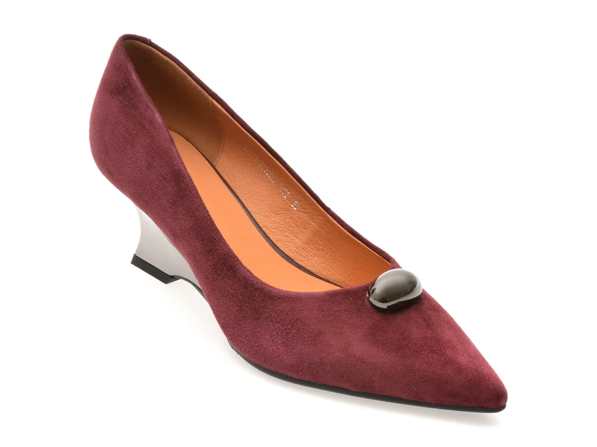 Pantofi Eleganți Epica Vișinii, H1911, Din Piele Întoarsă