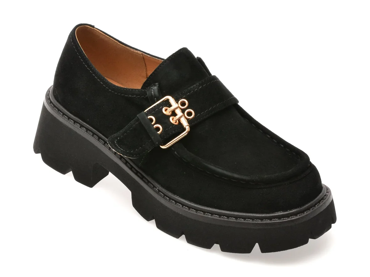 Pantofi Flavia Passini Negri, 3S931, Din Piele Întoarsă