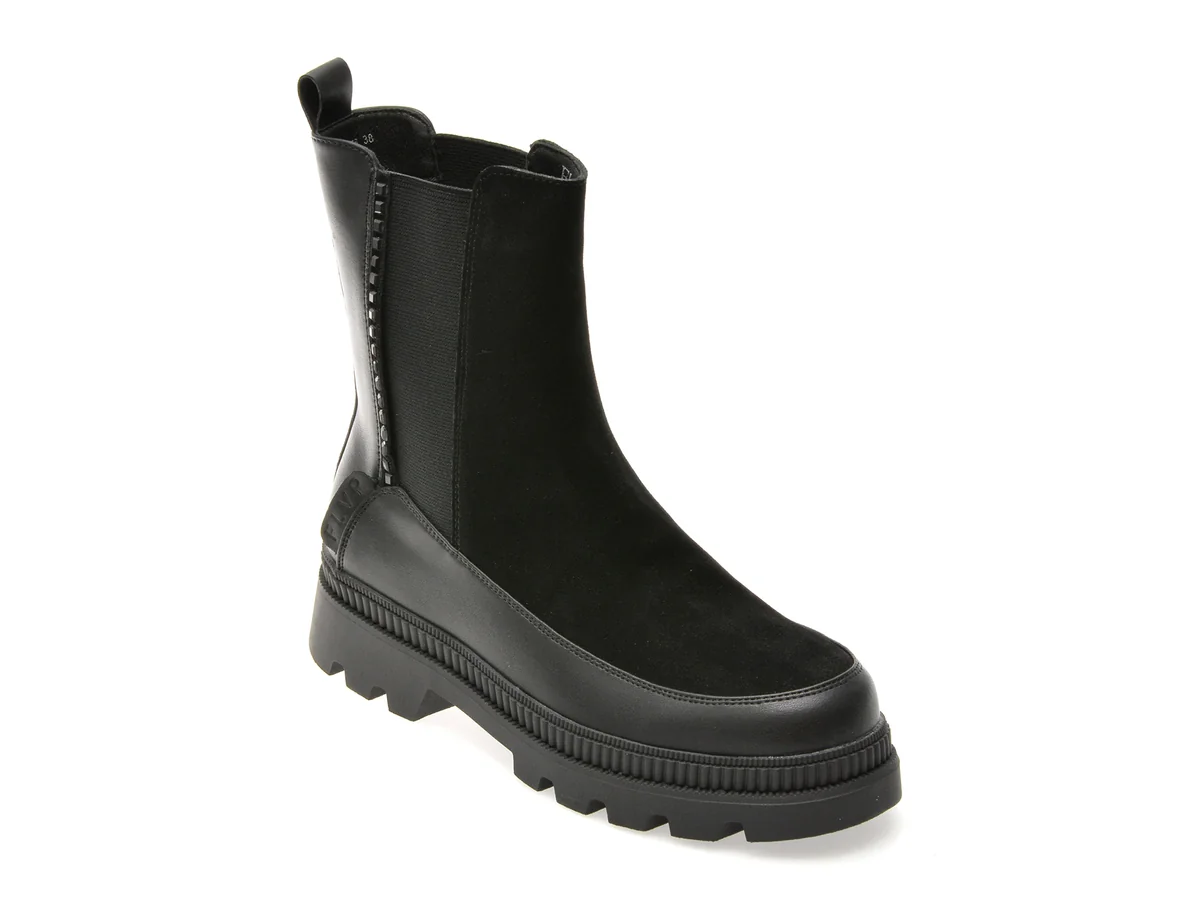 Ghete Flavia Passini Negre, 4J315, Din Piele Intoarsa