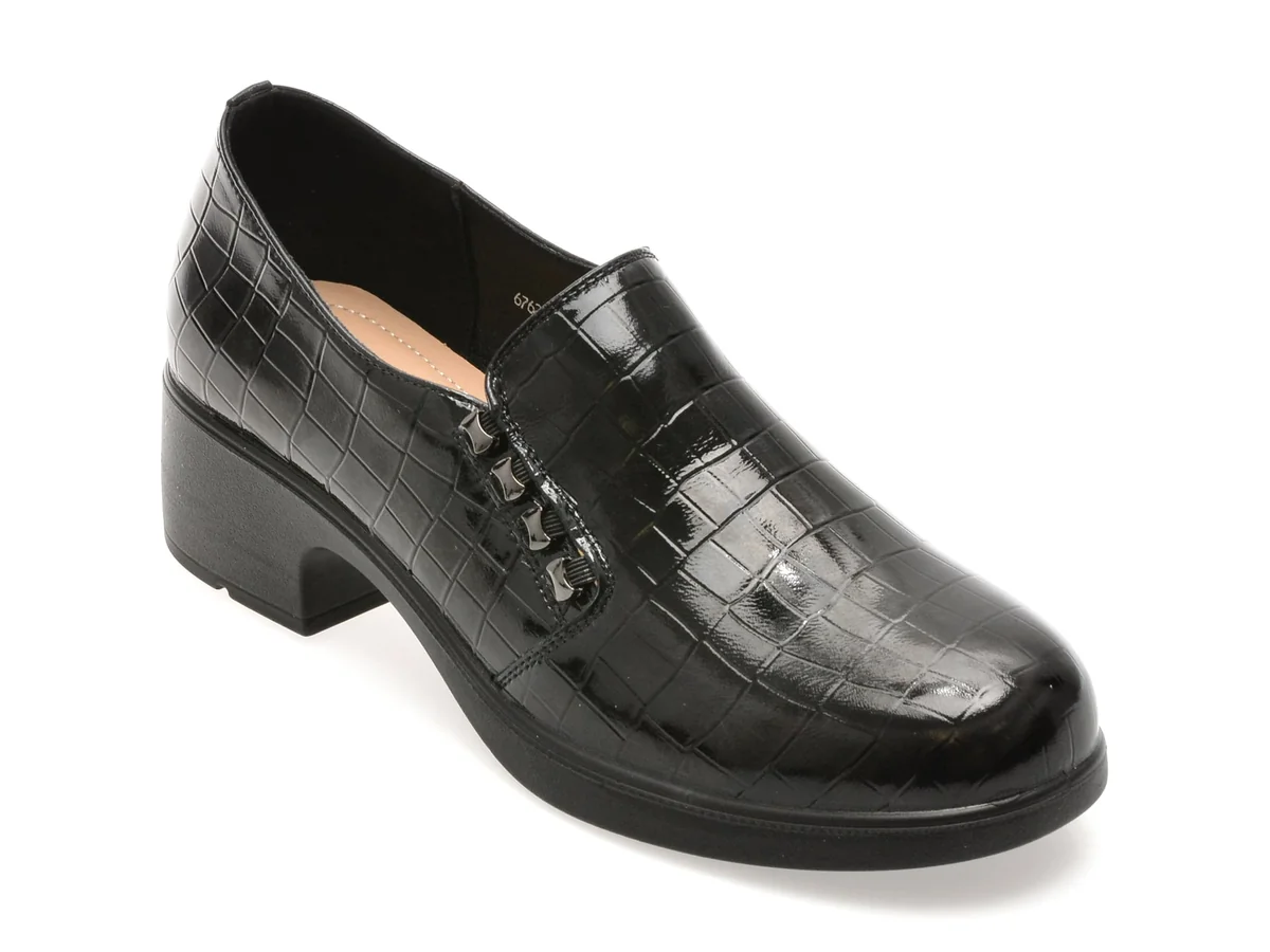 Pantofi Flavia Passini Negri, 6762, Din Piele Naturală Lăcuită