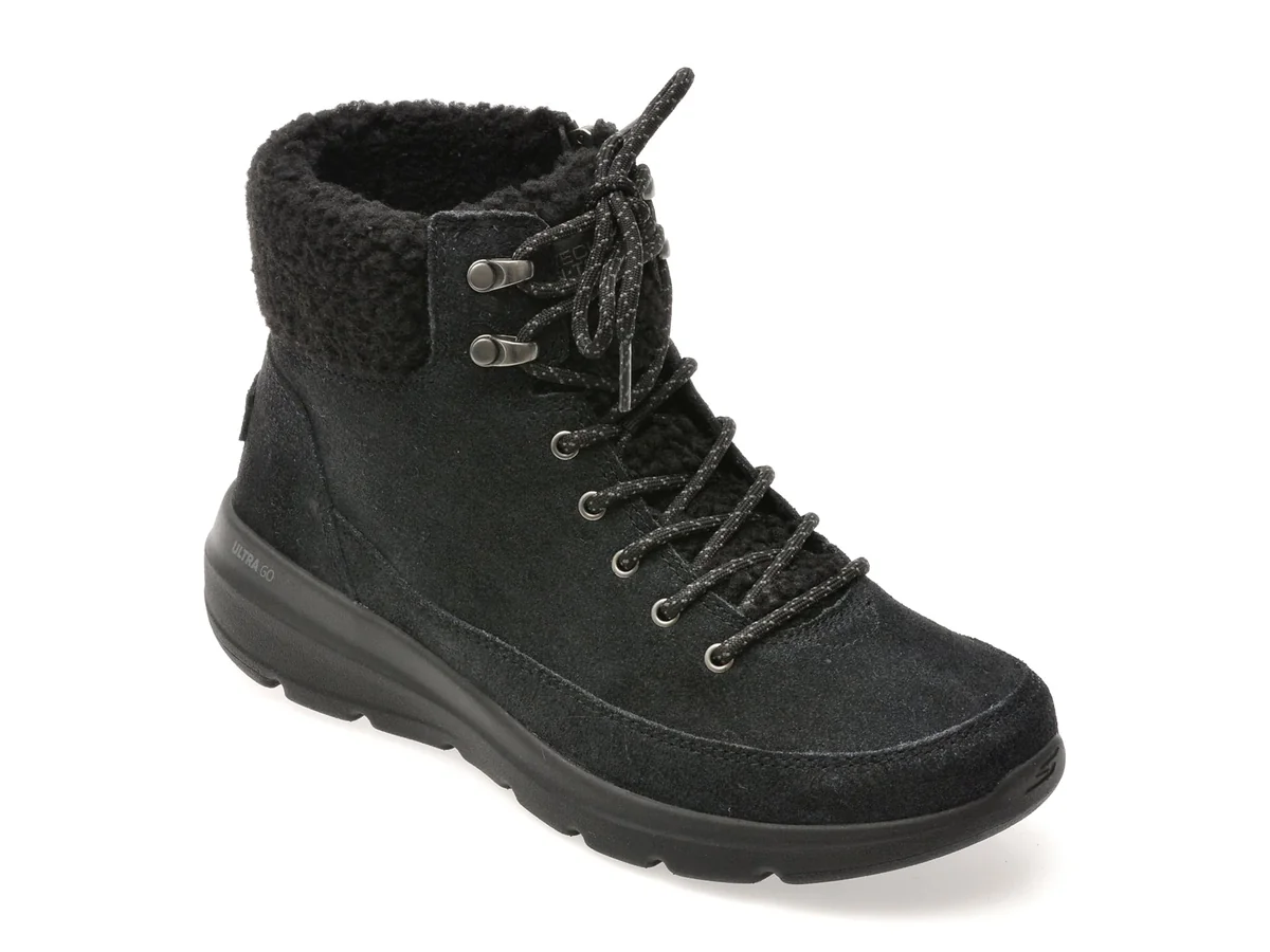 Ghete Skechers Negre, Glacial Ultra, Din Piele Întoarsă