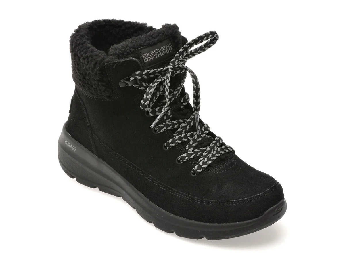 Ghete Skechers Negre, Glacial Ultra, Din Piele Întoarsă