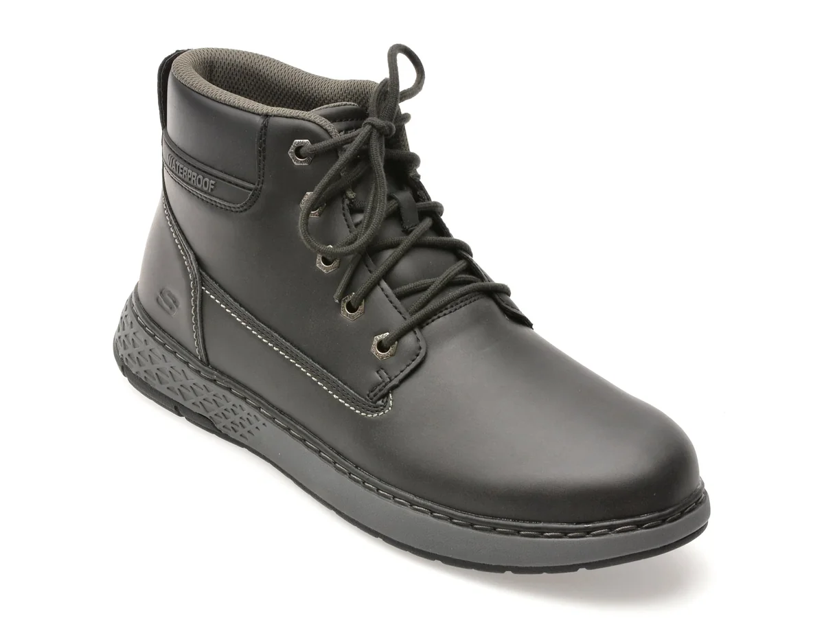 Ghete Skechers Negre, Garlan, Din Piele Ecologică