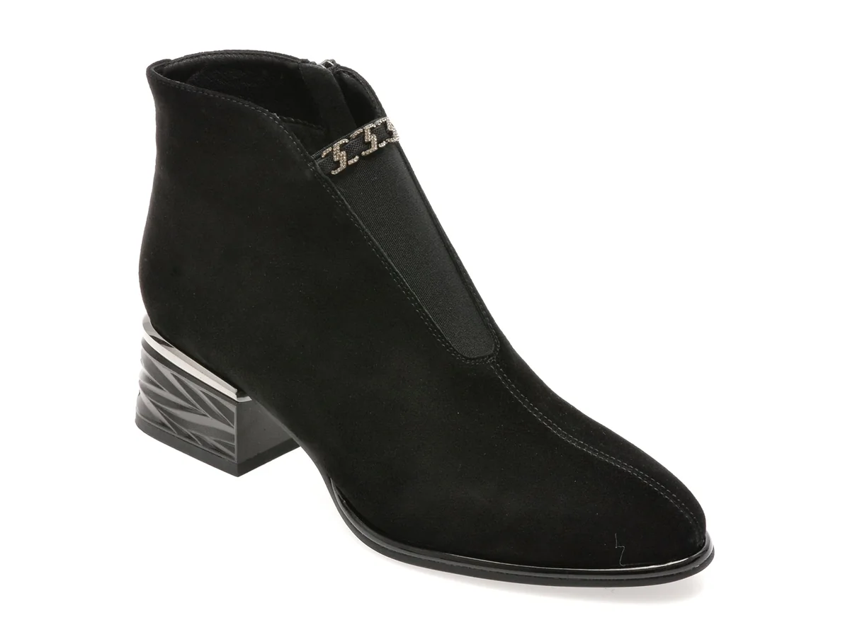 Botine Epica Negre Dx01300 Din Piele Intoarsa