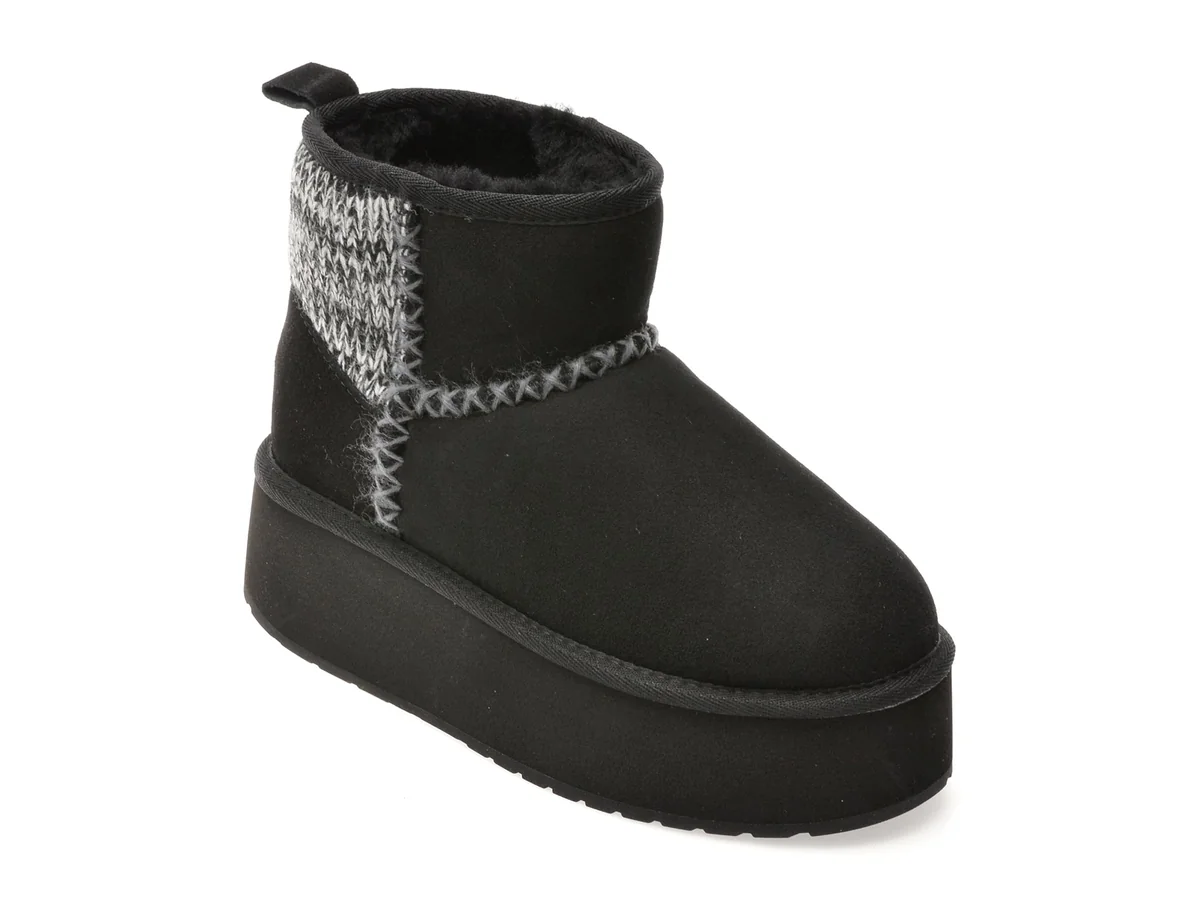 Ghete Emu Negre, Stinger Knit Flatform, Din Piele Întoarsă