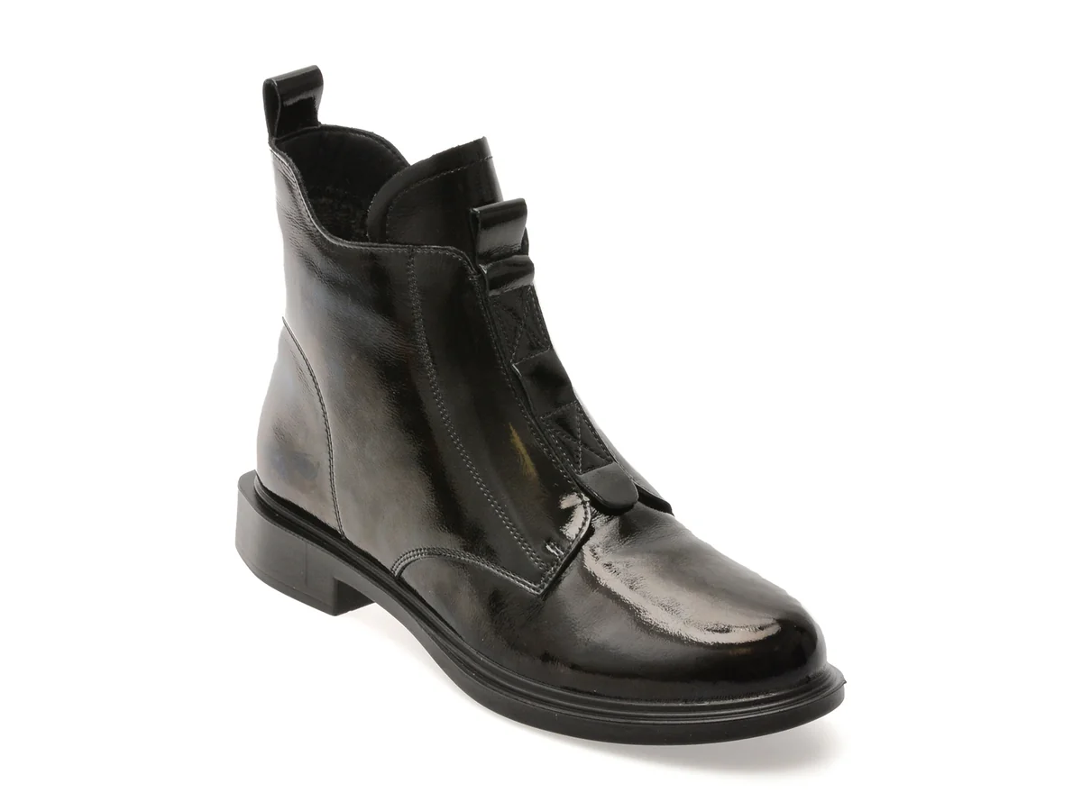 Ghete Flavia Passini Negre, E6053, Din Piele Naturala Lacuita