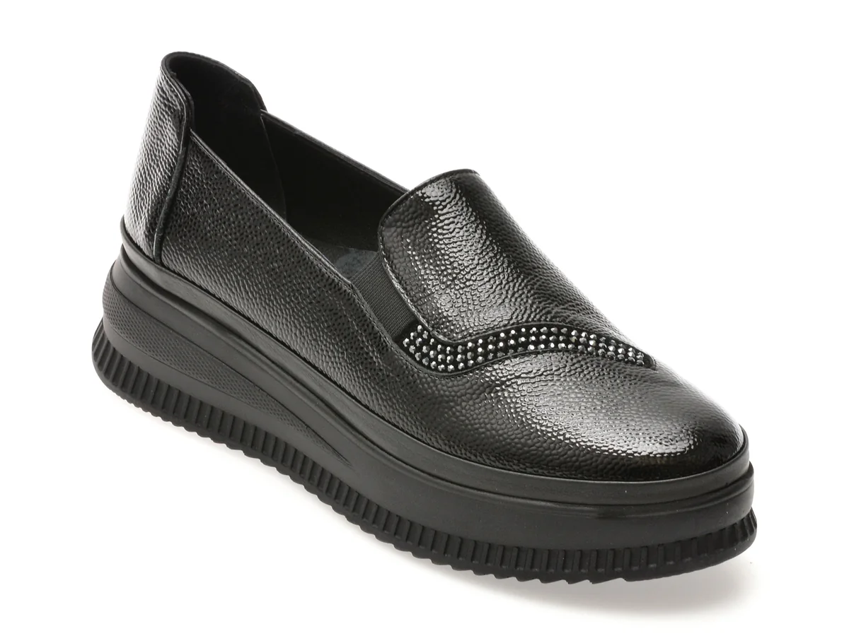 Pantofi Image Negri, 381126, Din Piele Naturala Lacuita