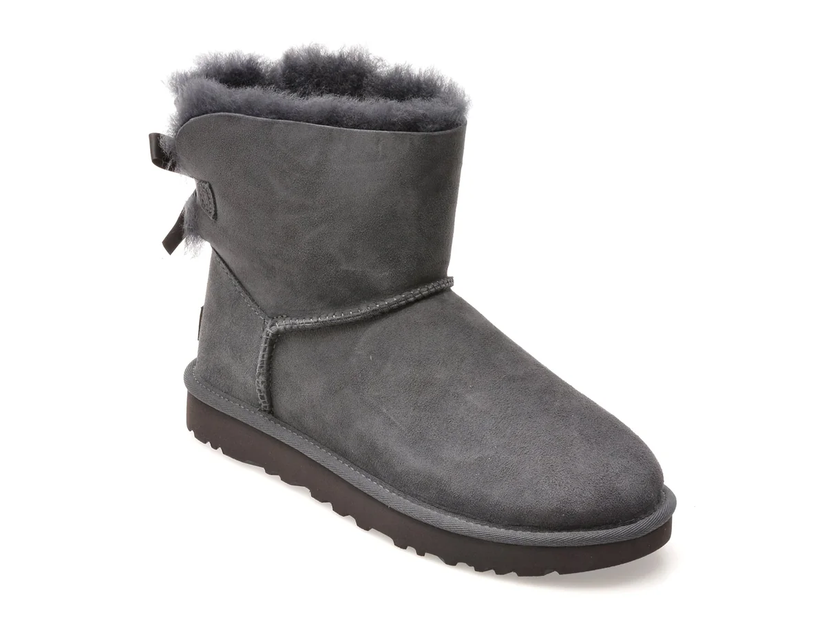 Ghete UGG Gri, Mini Bailey Bow II, Din Piele Întoarsă