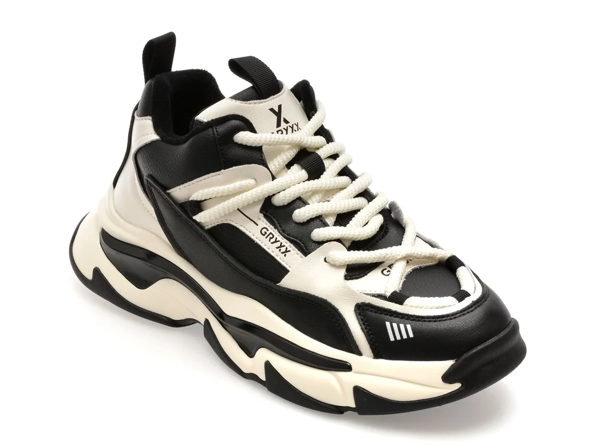Pantofi Sport Gryxx Alb-Negru, F8930, Din Piele Naturala