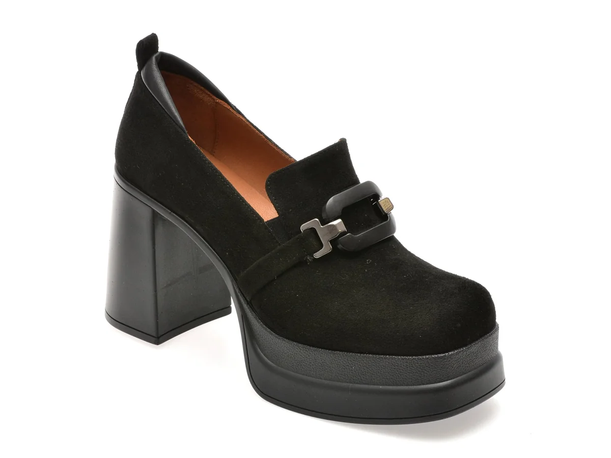 Pantofi Epica Negri, 19995, Din Piele Întoarsă