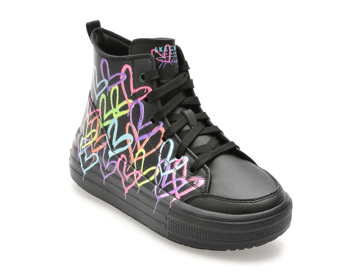 Ghete Skechers Negre Hyperlift Din Piele Ecologică