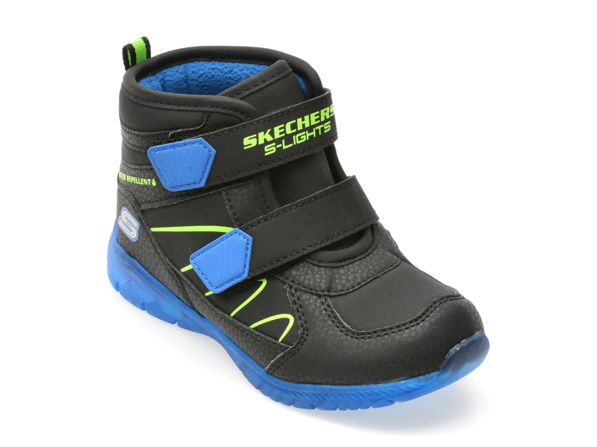 Ghete Skechers Negre, Illumi-Brights, Din Piele Ecologică