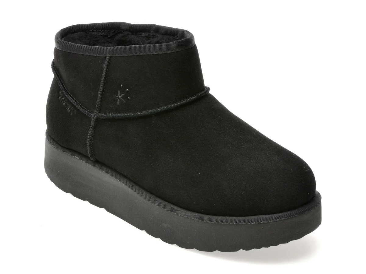 Ghete Skechers Negre, Keep Cozy, Din Piele Întoarsă