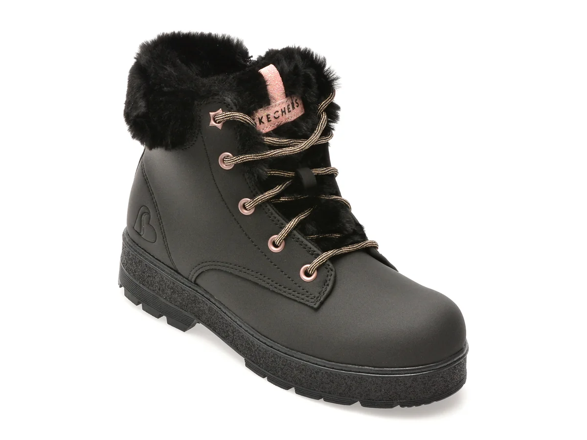 Ghete Skechers Negre, Street Glitz, Din Piele Ecologică
