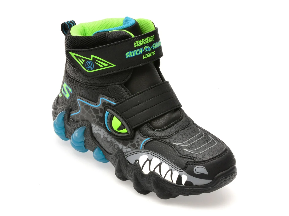 Ghete Skechers Negre, Skech-O-Saurus Lights 2.0 Din Piele Ecologică