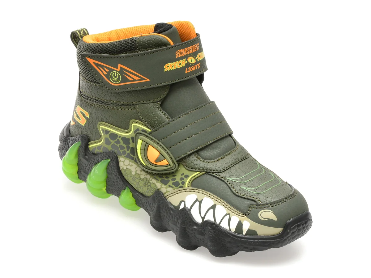 Ghete Skechers Kaki, Skech-O-Saurus Lights 2.0, Din Piele Ecologică