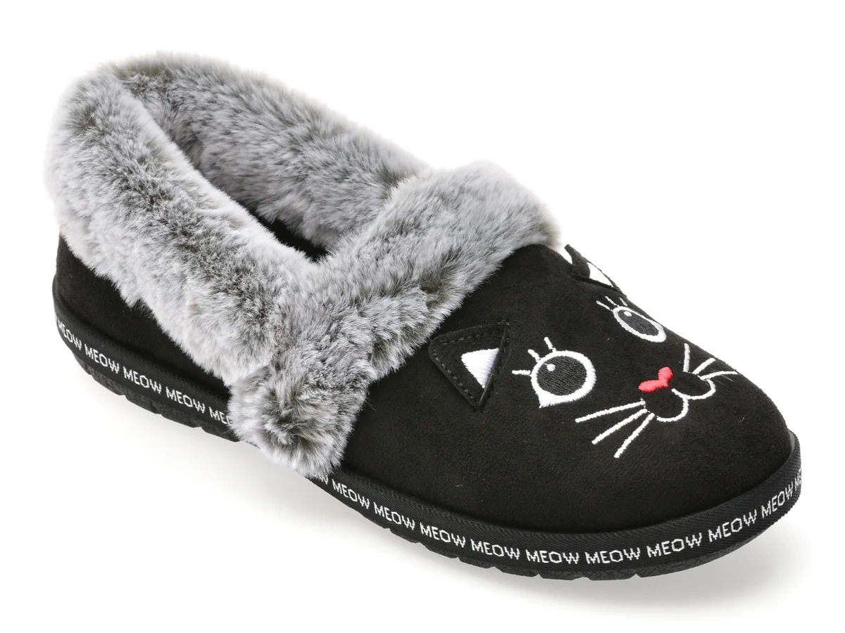 Papuci Skechers Negri, Bobs Too Cozy, Din Material Textil
