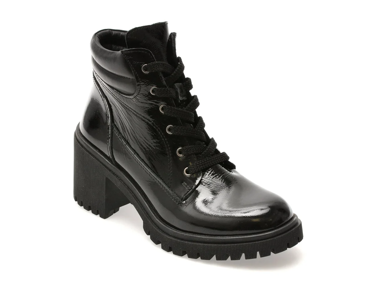 Ghete Flavia Passini Negre, 1201SYR, Din Piele Naturala Lacuita