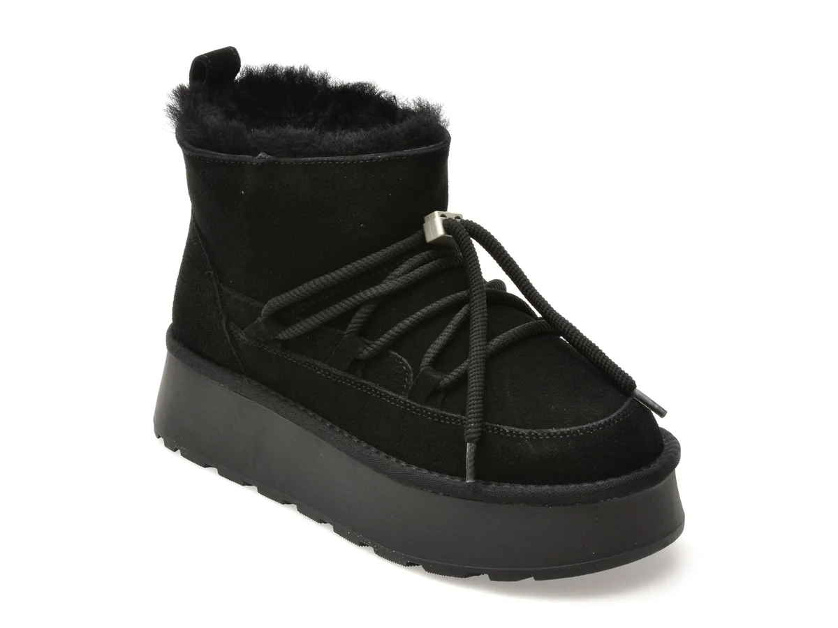 Ghete Flavia Passini Negre, 9533, Din Piele Întoarsă