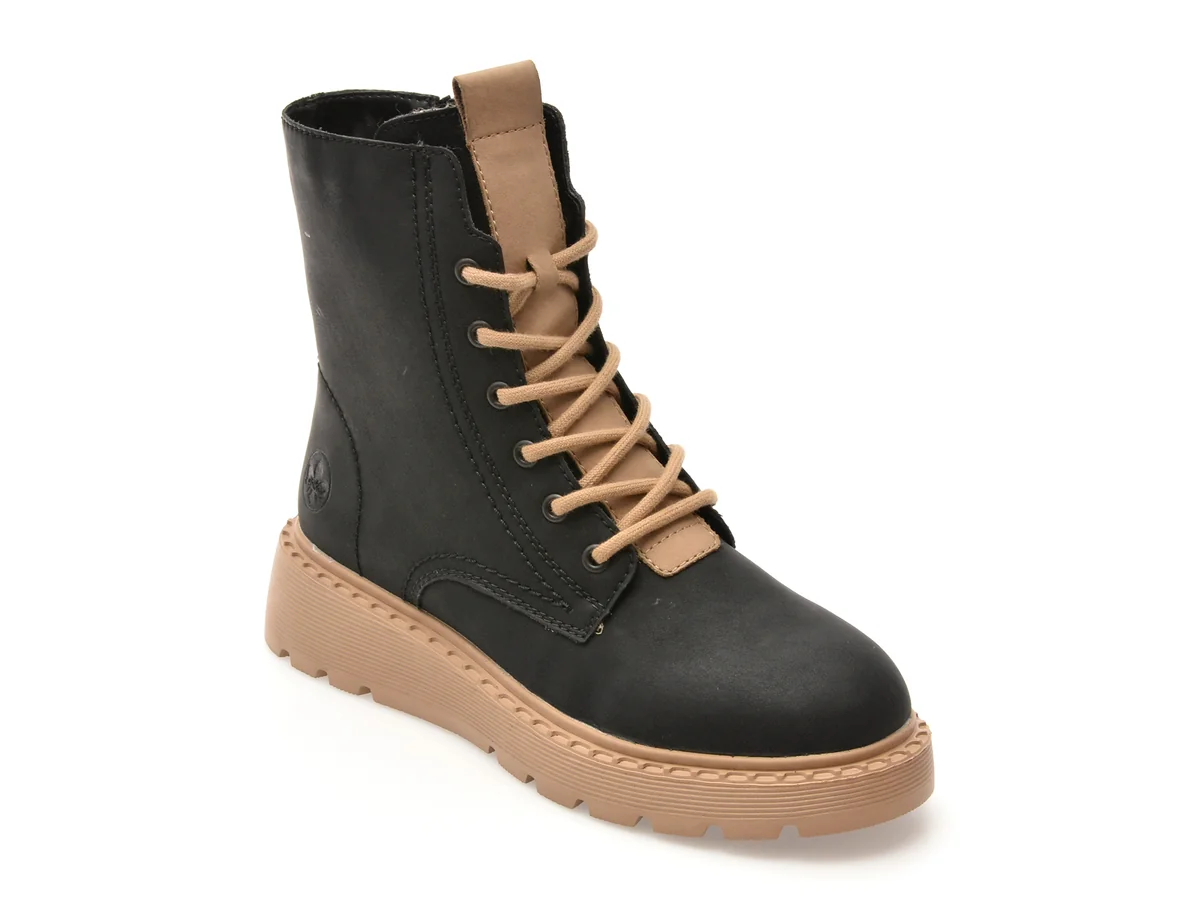 Ghete Rieker Negre 70404 Din Piele Naturală