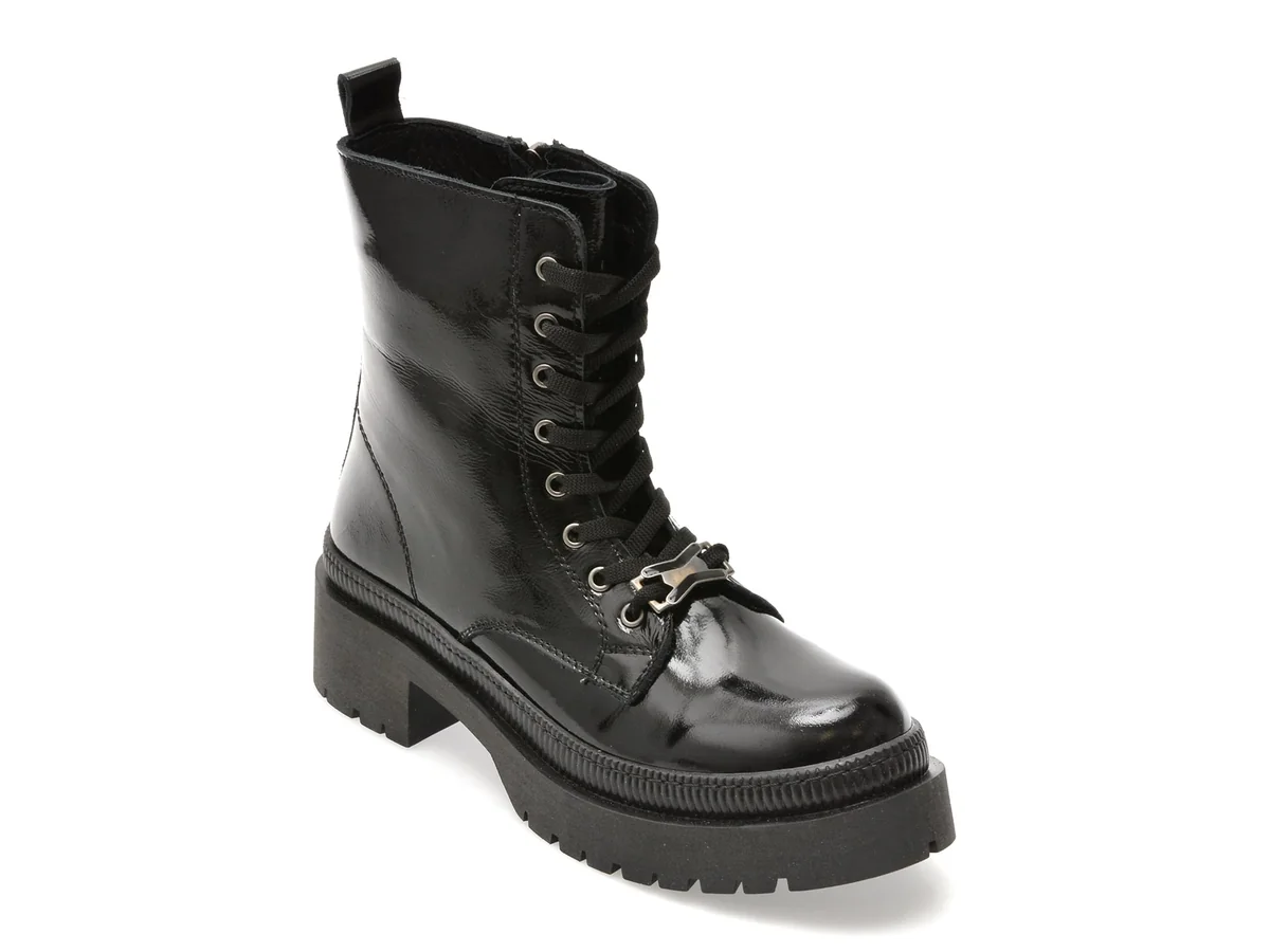 Ghete Flavia Passini Negre, 901SYR, Din Piele Naturala Lacuita