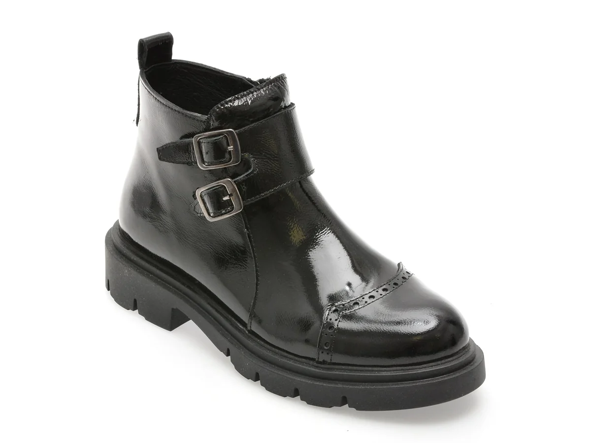 Ghete Flavia Passini Negre, 1003SYR, Din Piele Naturala Lacuita