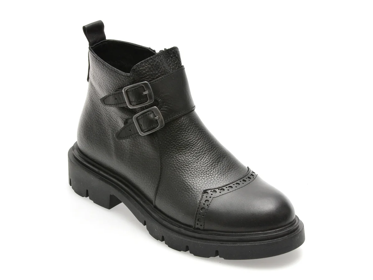 Ghete Flavia Passini Negre, 1003SYF, Din Piele Naturala