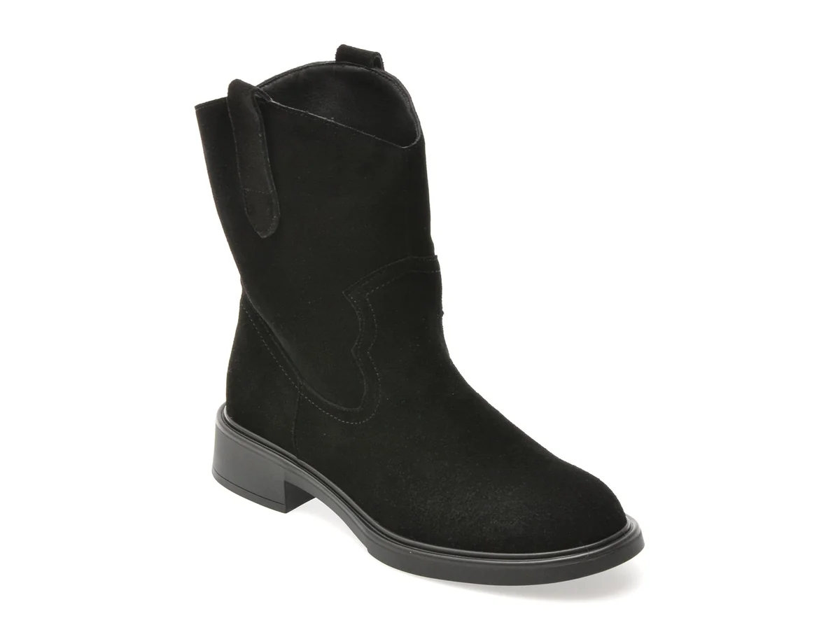 Ghete Flavia Passini Negre, TC372, Din Piele Intoarsa