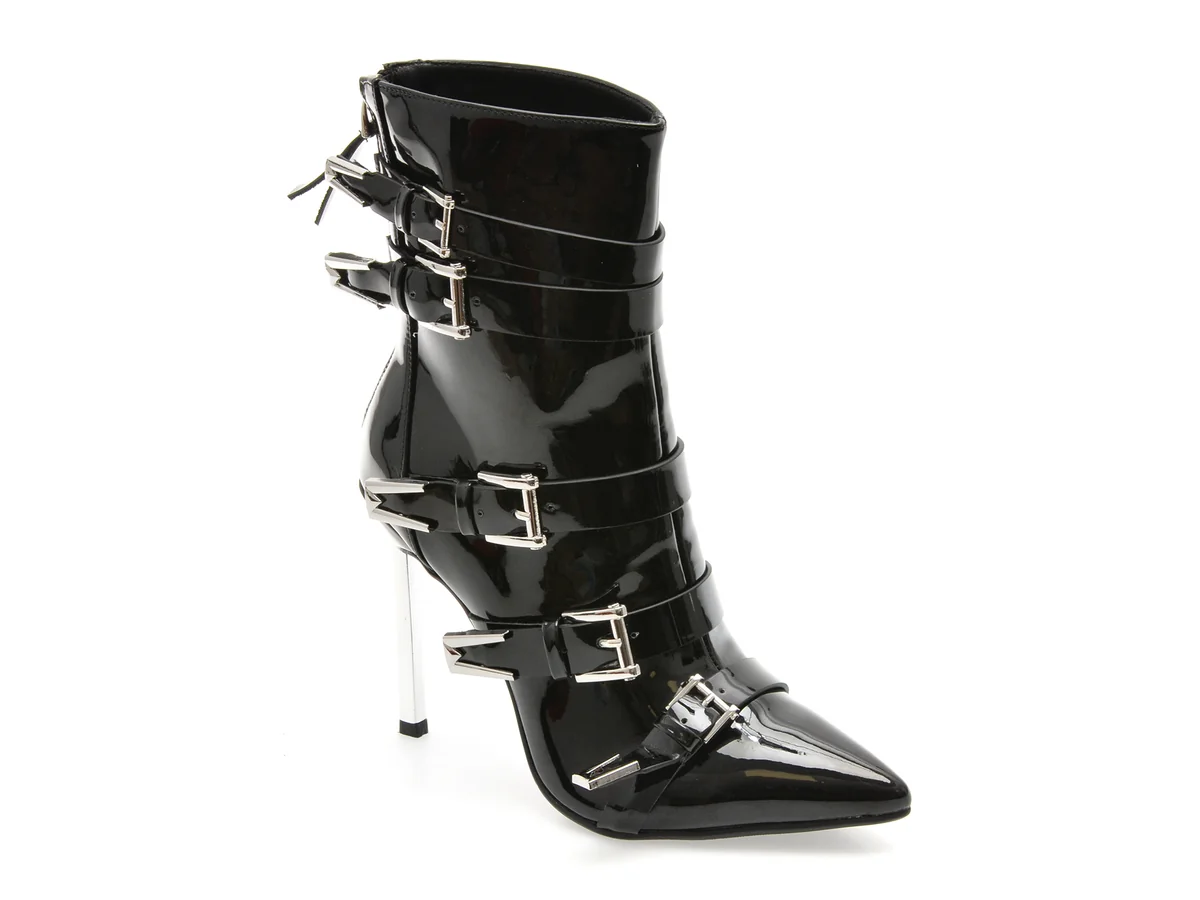 Botine Elegante Flavia Passini Negre, C2137, Din Piele Naturală Lăcuită