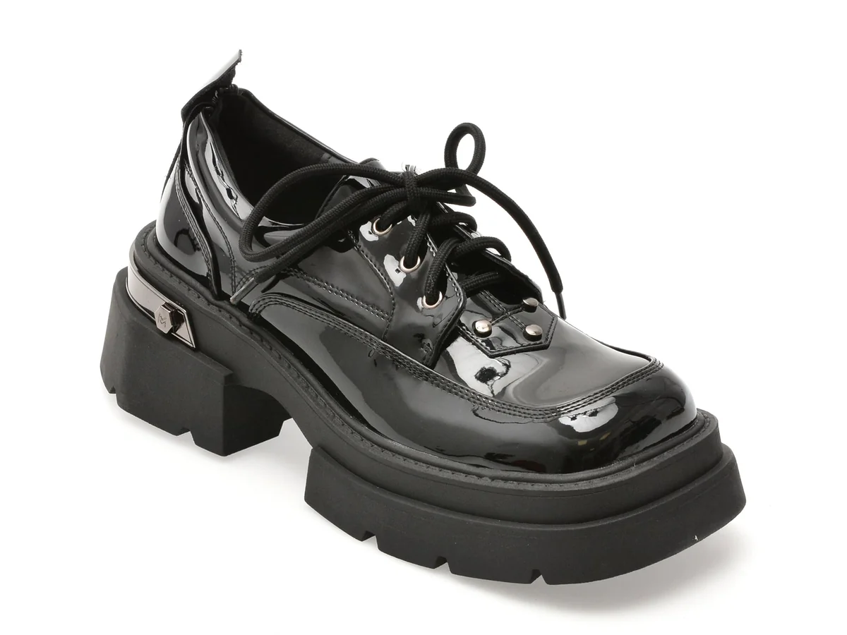 Pantofi Flavia Passini Negri, Th180, Din Piele Naturala Lacuita