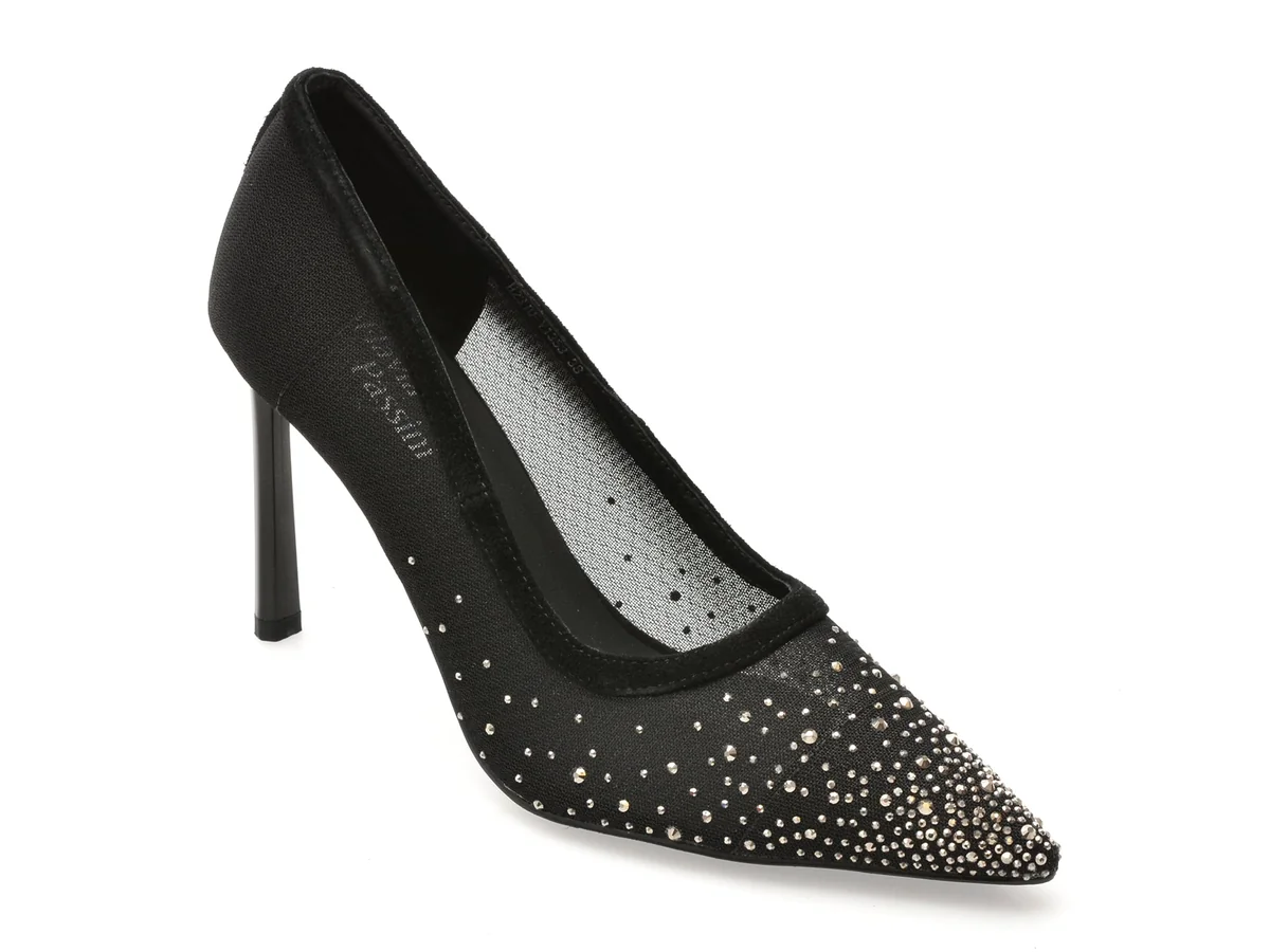 Pantofi Eleganți Flavia Passini Negri, H2310, Din Material Textil Și Piele Naturală