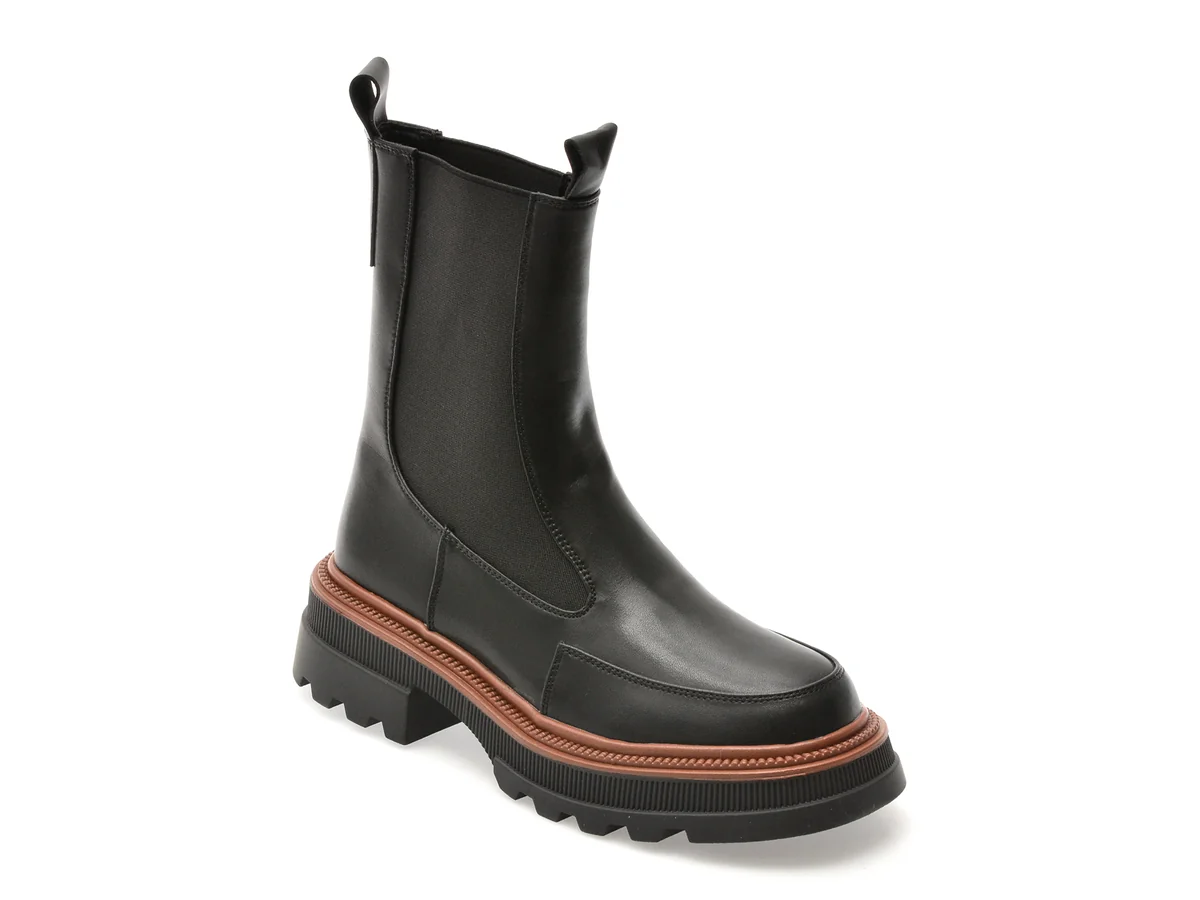 Ghete Flavia Passini Negre, TC370, Din Piele Naturală