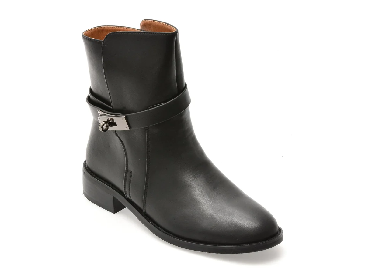 Ghete Flavia Passini Negre, C5689, Din Piele Naturala