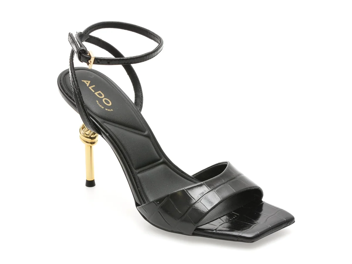 Sandale Elegante Aldo Negre, Harmonious 001, Din Piele Croco
