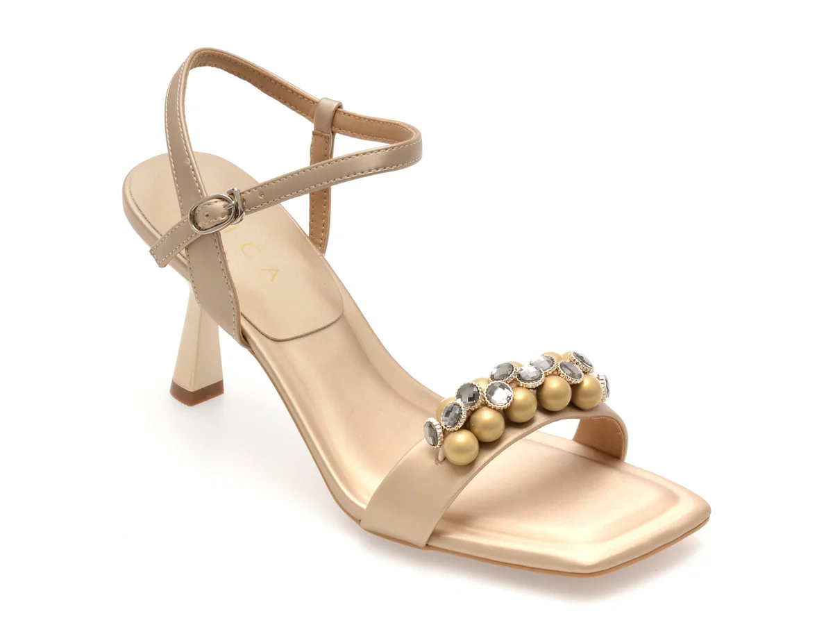 Sandale Elegante Epica Aurii, 2372, Din Piele Ecologica