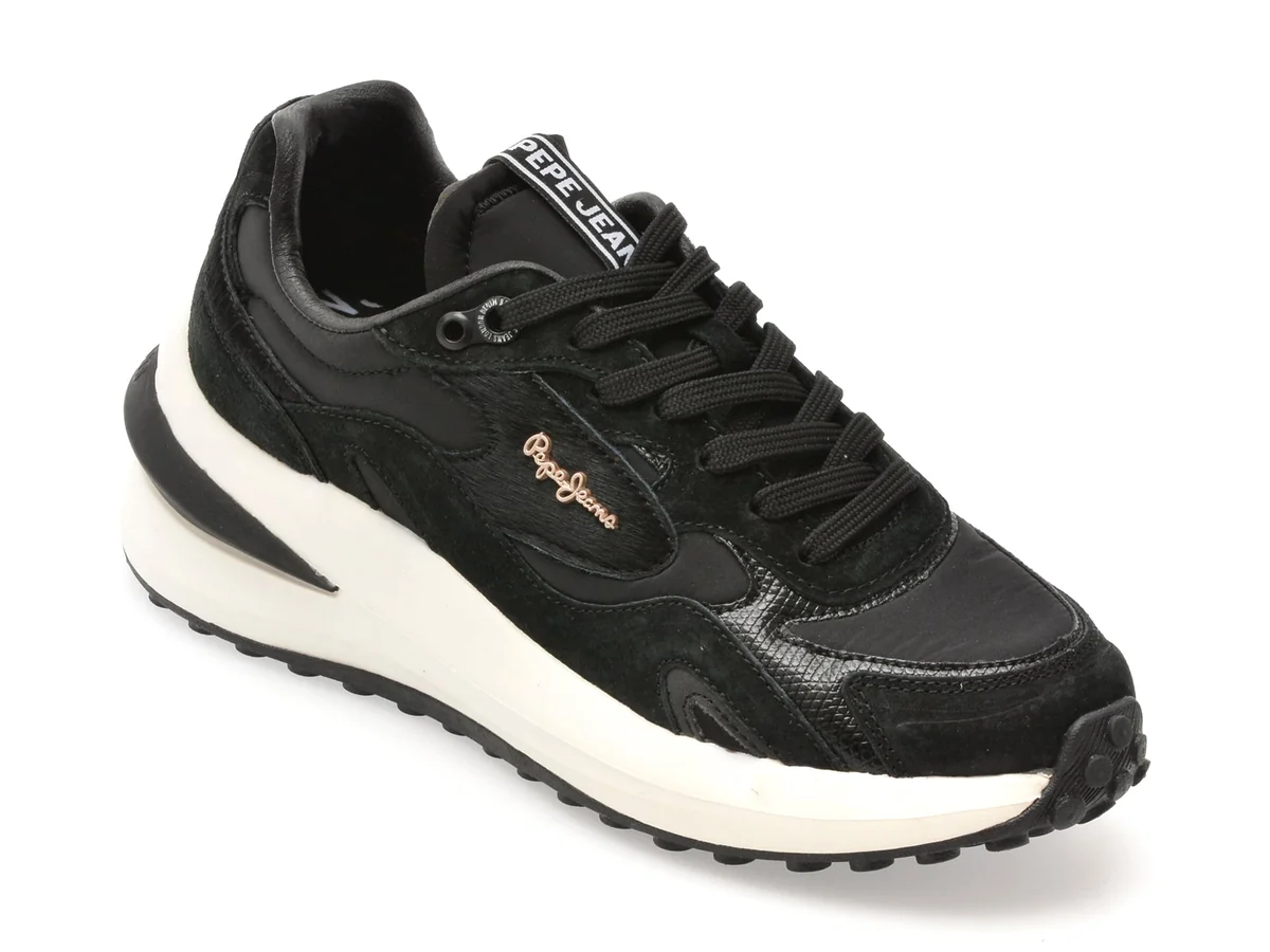 Pantofi Sport Pepe Jeans Negri, LS60035, Din Material Textil Și Piele Naturală