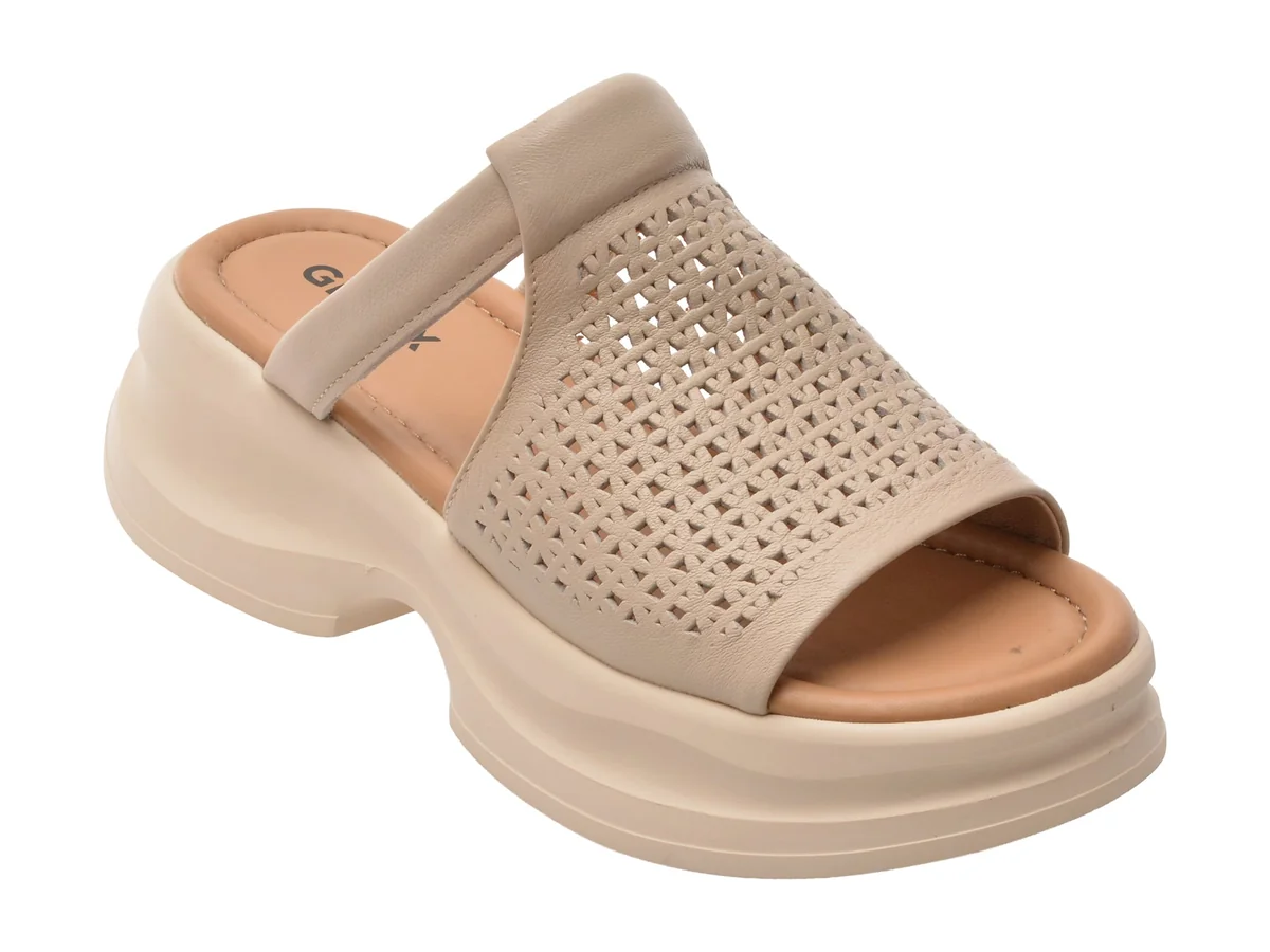 Papuci Gryxx Bej, 28618, Din Piele Naturala