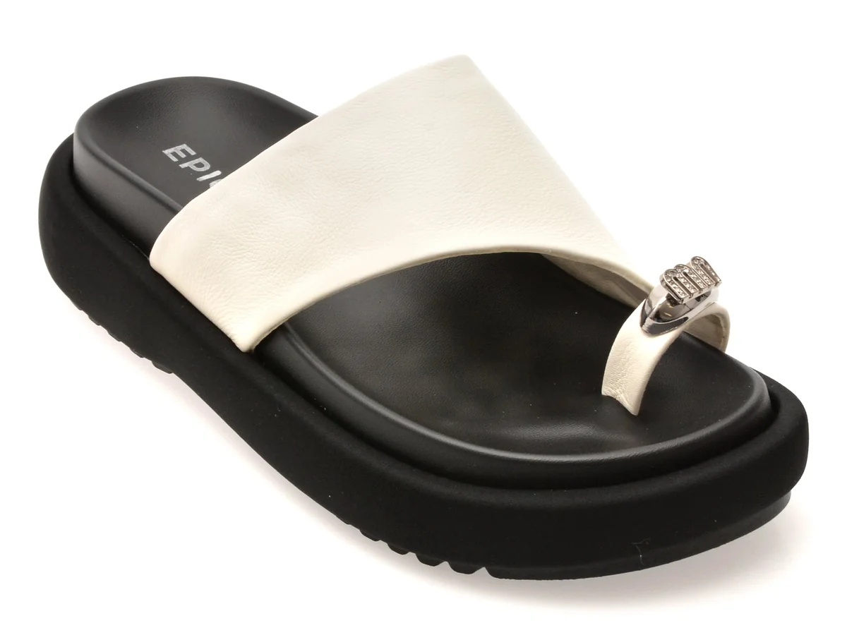 Papuci Epica Albi, 3318, Din Piele Naturala