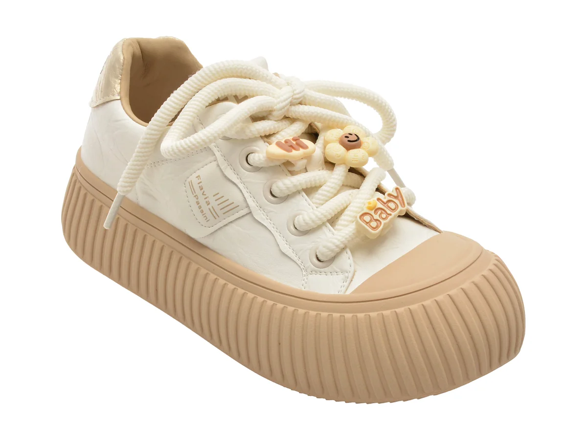 Pantofi Sport Flavia Passini Albi, 6858, Din Piele Naturală