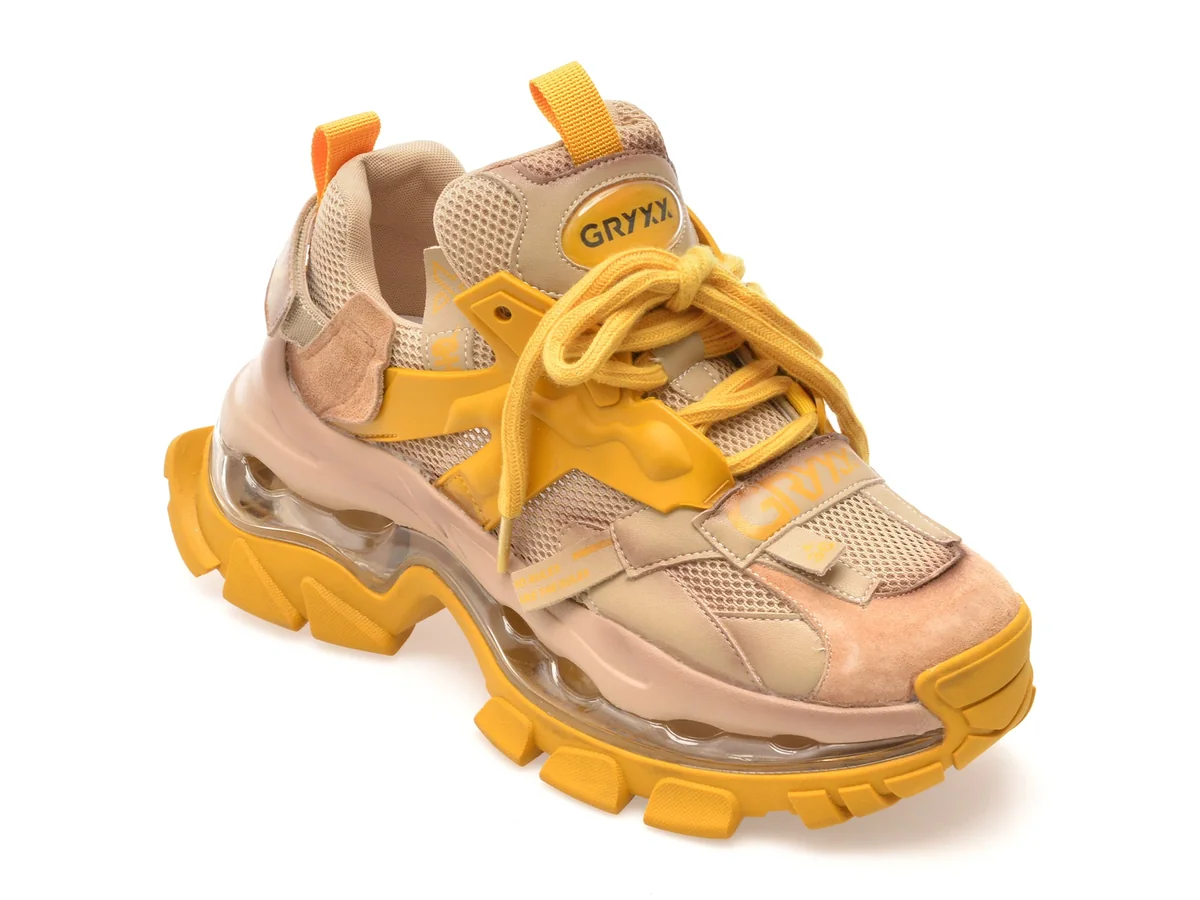 Pantofi Sport Gryxx Galbeni, 666128, Din Material Textil Si Piele Naturală