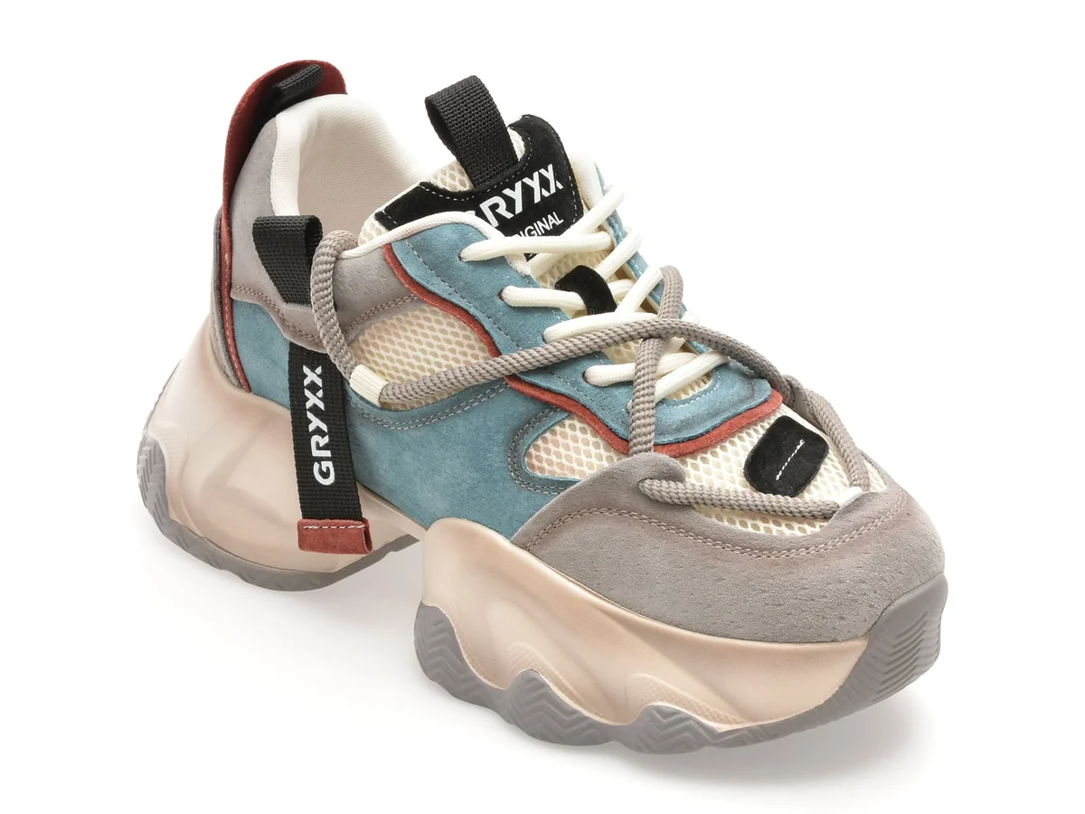 Pantofi Sport Gryxx Albastri, 3281, Din Material Textil Și Piele Naturală