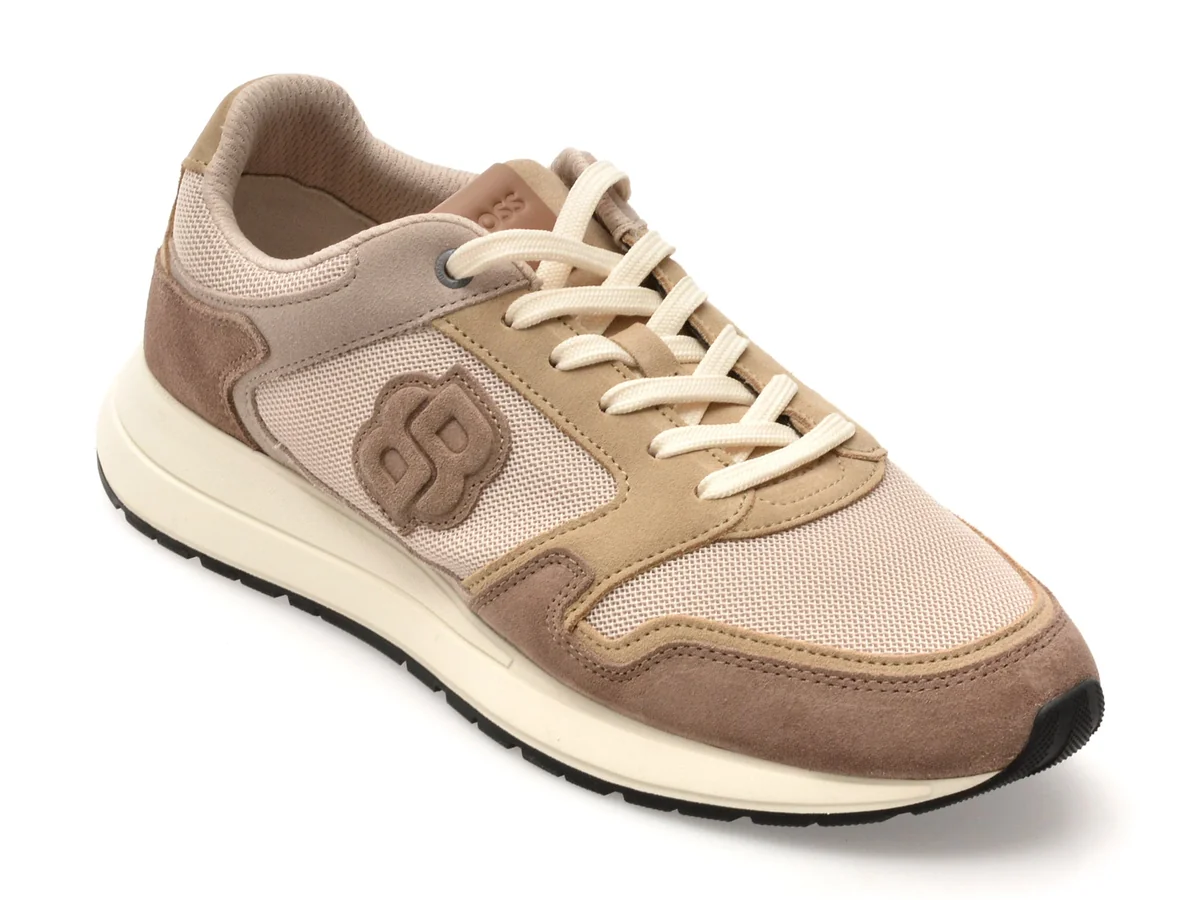 Pantofi Sport Boss Bej, 4612, Din Material Textil Si Piele Naturala