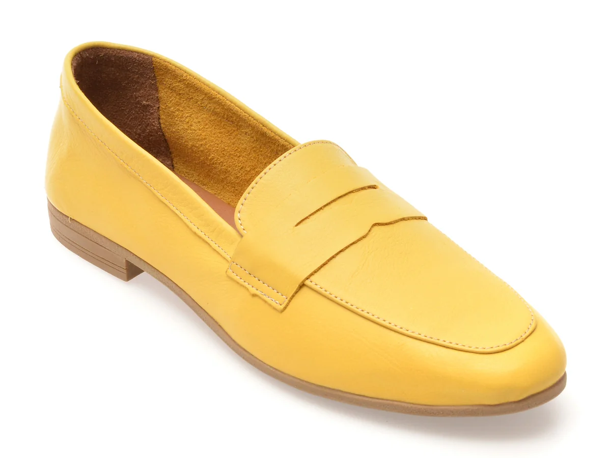 Mocasini Flavia Passini Galbeni, SP14, Din Piele Naturala