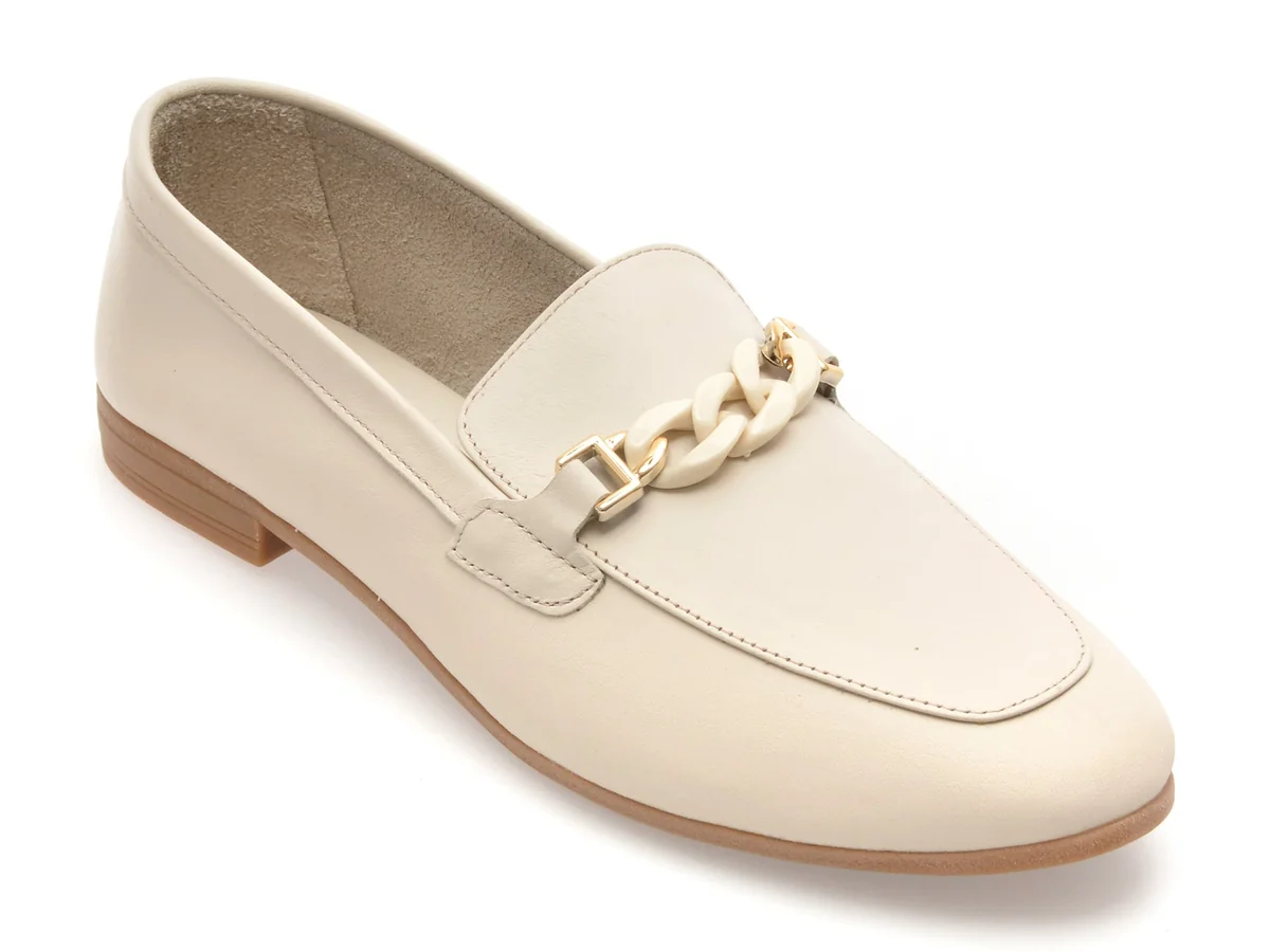 Mocasini Flavia Passini Albi, CB4, Din Piele Naturala