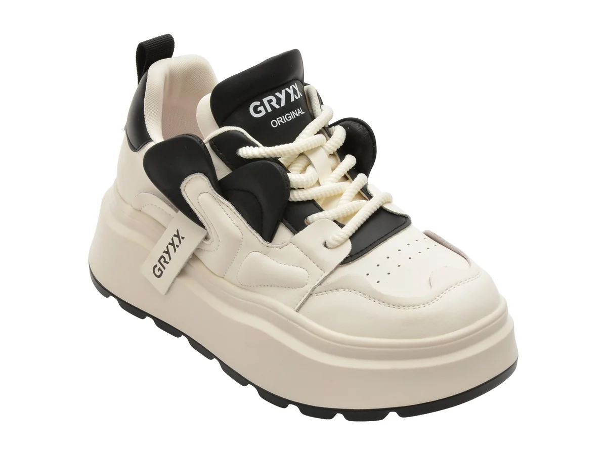 Pantofi Sport Gryxx Alb-Negru 5682 Din Piele Naturala
