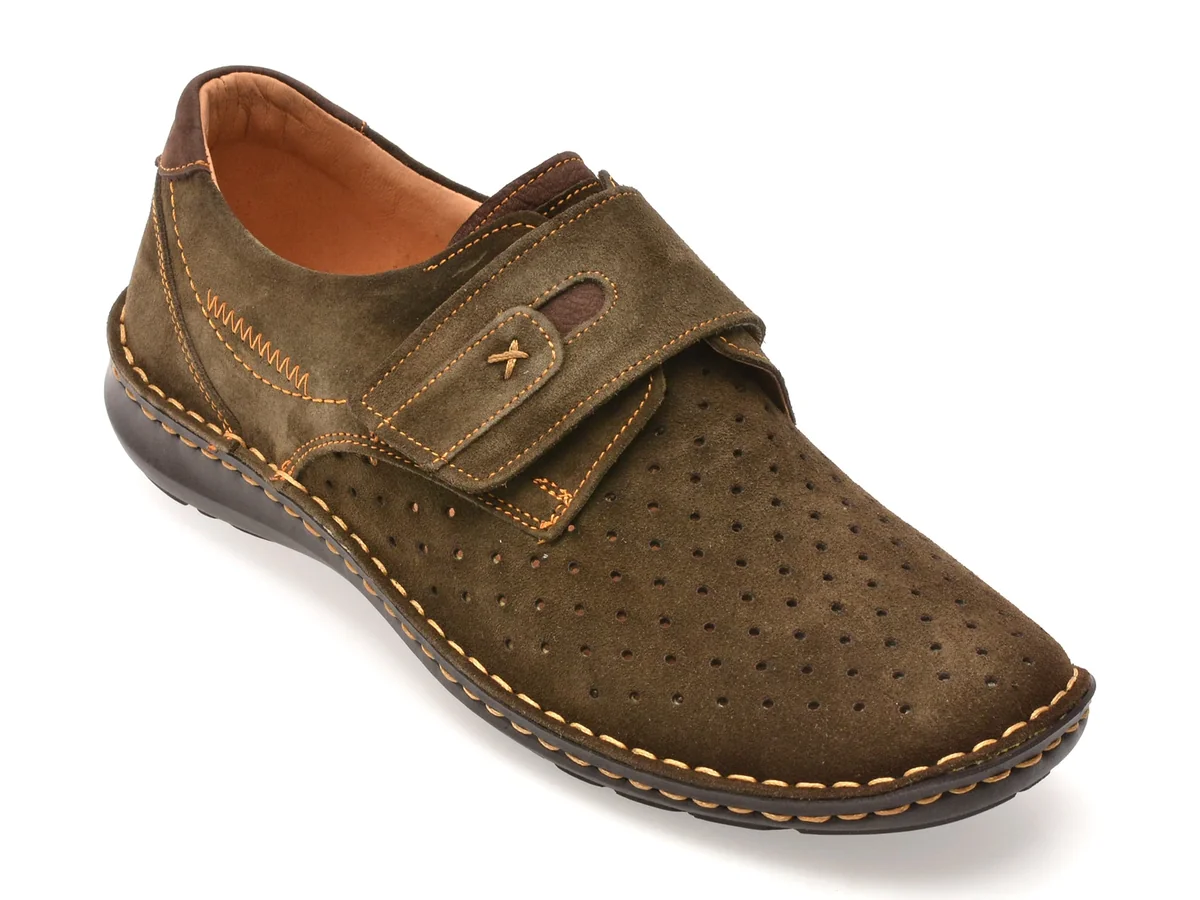 Pantofi Bite The Bullet Kaki, 9583, Din Piele Întoarsă