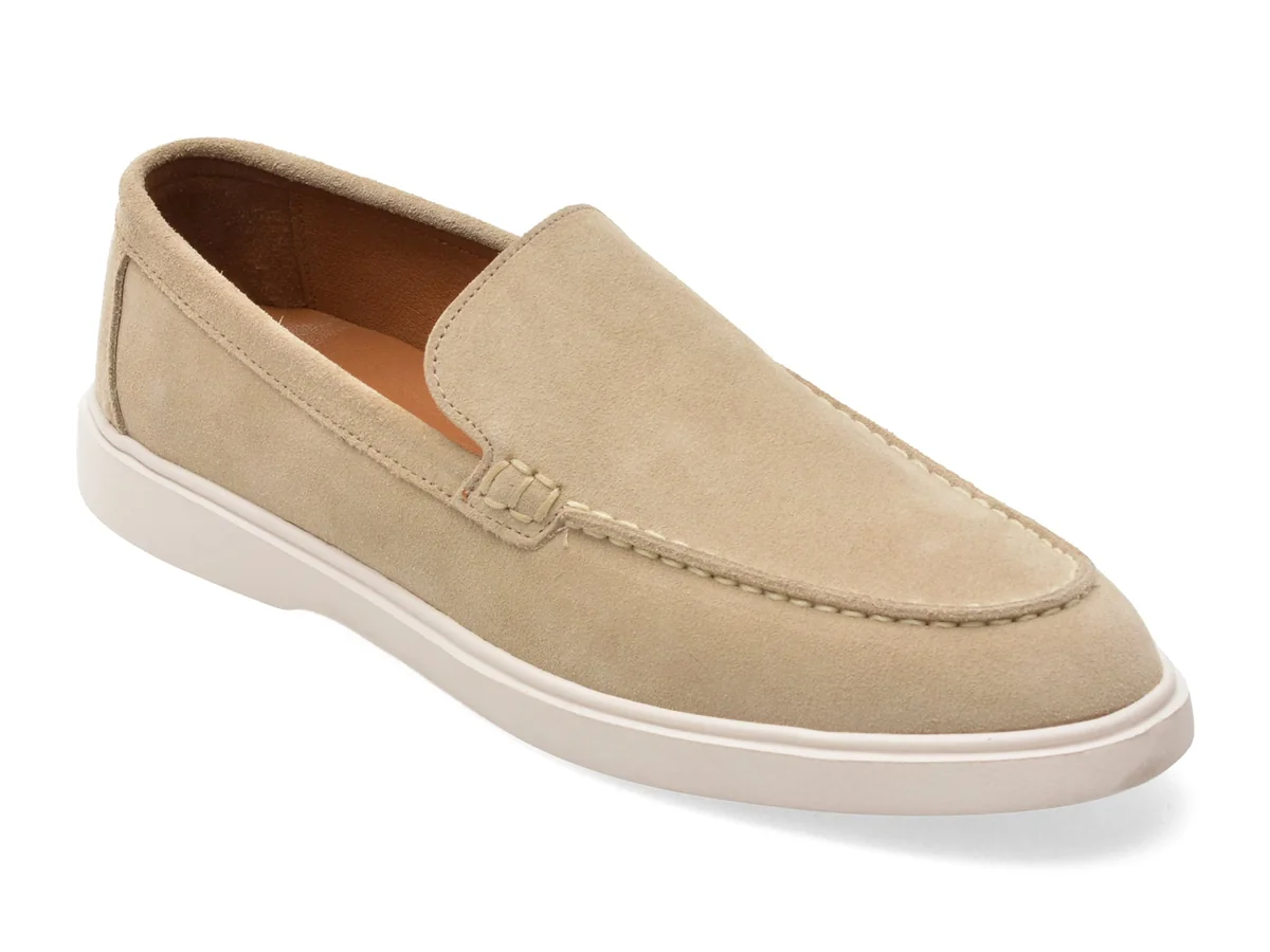 Mocasini Bite The Bullet Bej, MS010, Din Piele Intoarsa